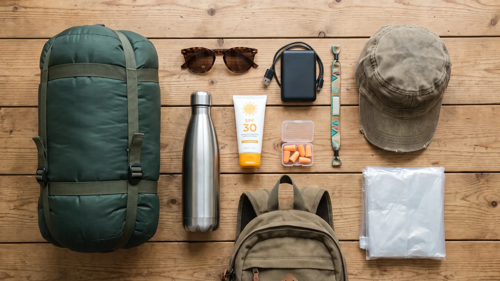 Essentiels à emporter en festival : gourde, crème solaire, bouchons d’oreilles, batterie